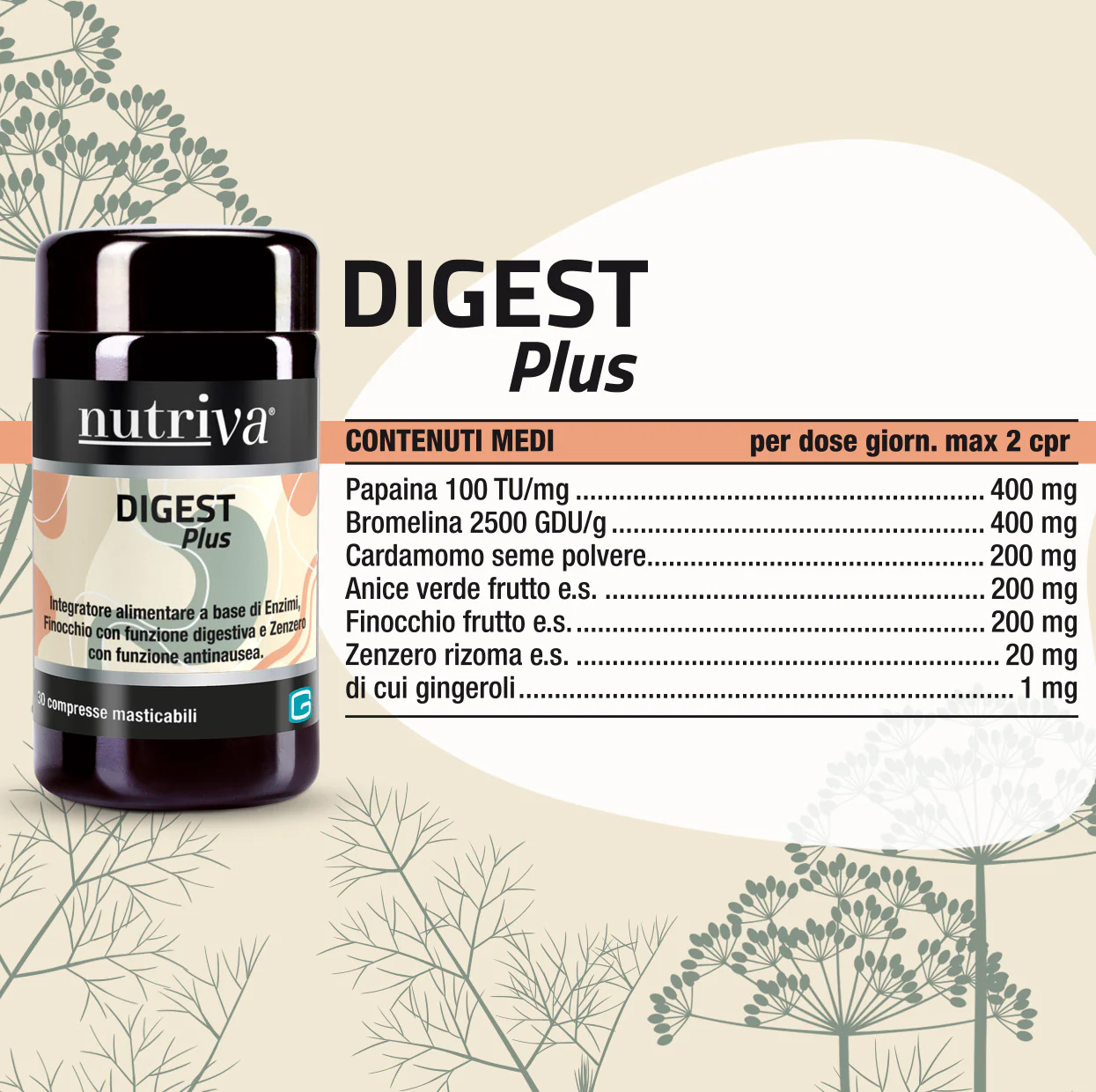 NUTRIVA DIGEST PLUS 30 CPR MASTICABILI - immagine 3